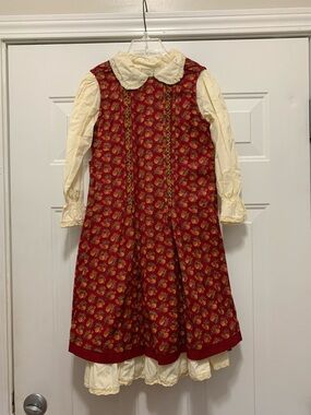 Vintage 100% Cotton Classic Red Floral Girls 2 Piece Dress Size 5/6
